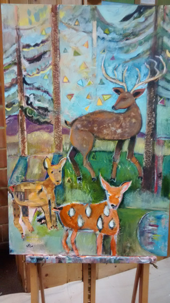 painting 'Deer Family'